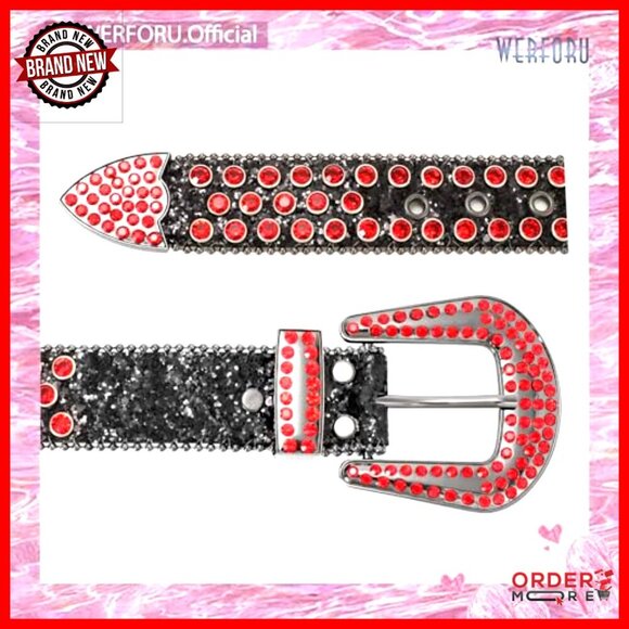 Rhinestone Studded Western Leather Belt with Removable Buckle main image 5